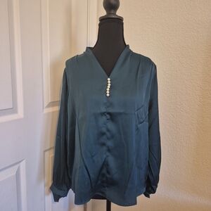 Teal Cotton-Polyester Blend Top